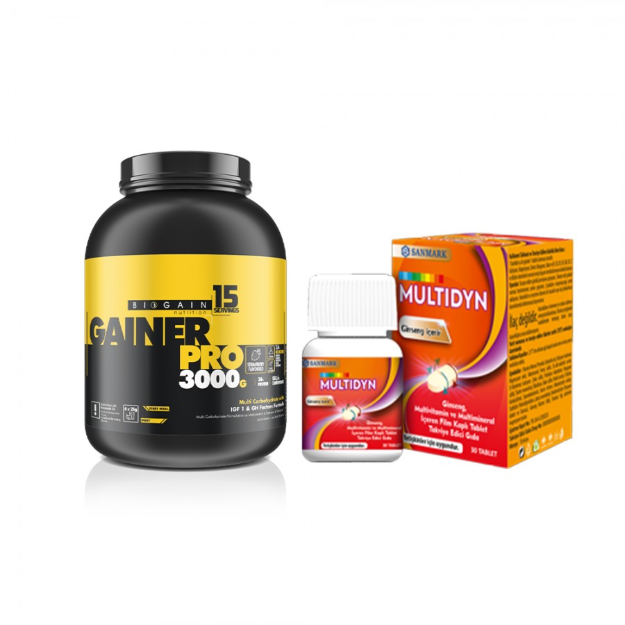 Gainer (Çilekli) 3000g + Multidyn Multivitamin (30 Tablet)