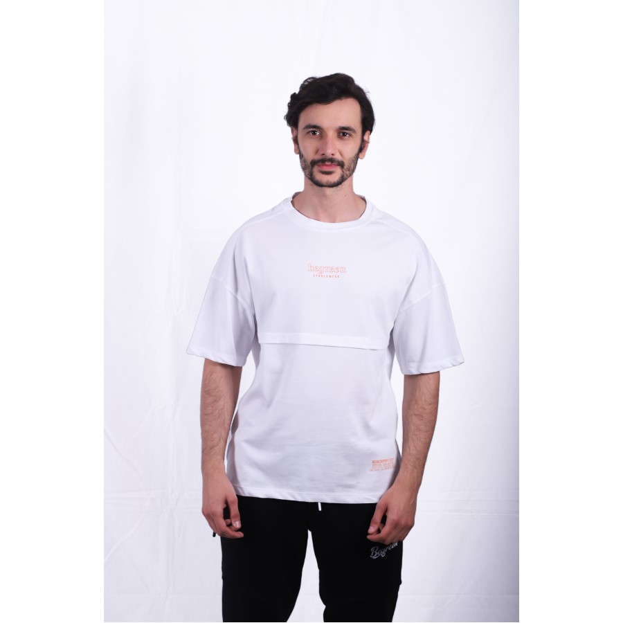 STREET STYLE OVERSİZE / BEYAZ-TURUNCU BASKI